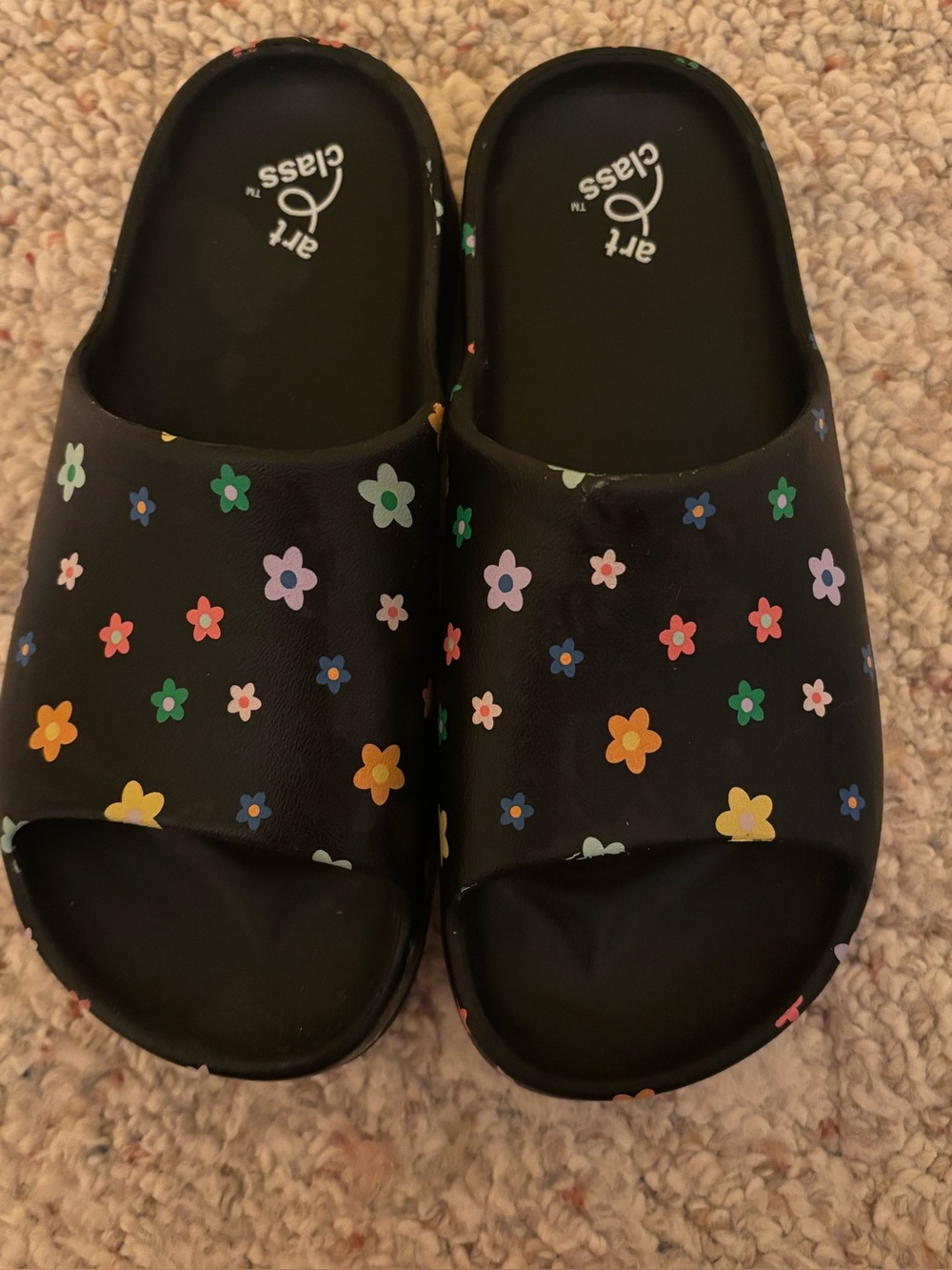 art class Black Floral Slide Sandals for Kids